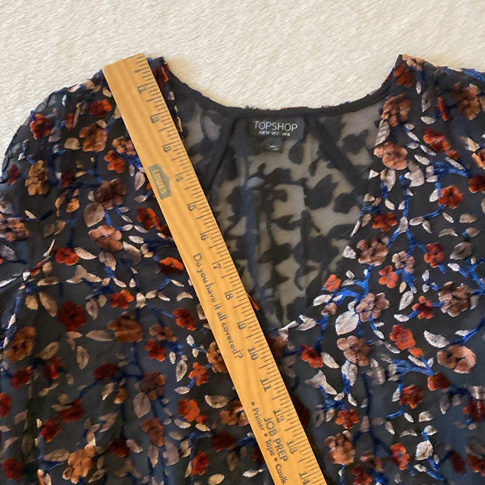 TopShop Long Sleeve Top Women’s 2 Burnt Velvet see thx bell sleeve evening top - Picture 8 of 13